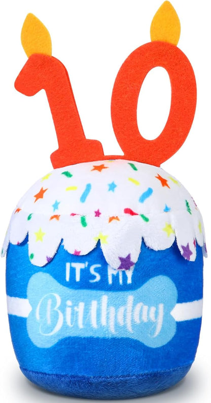 Dog Birthday Cake Toy Accessories for Girl Boy Gifts, Squeaky Plush Toy for Dog Birthday Party Decor Favor for Large, Medium and Small Dogs(10th,Blue)