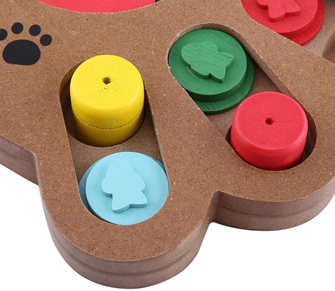 Dog Puzzle Toy, Wooden Dog Food Treat Toys Dog Puzzle Feeder Interactive Dog Training Toys for Dog Iq Training Slow Feeding and Mentally Stimulating(Paw Print Type)