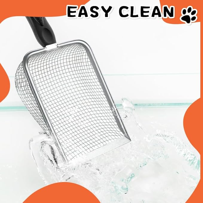 Cat Litter Scoop,Sturdy Litter Cleaner Corner Shovel,Stainless Steel Mesh Litter Shovel,Easy to Clean Reptile Terrarium Sand Waste,Beach Shovel(Black)