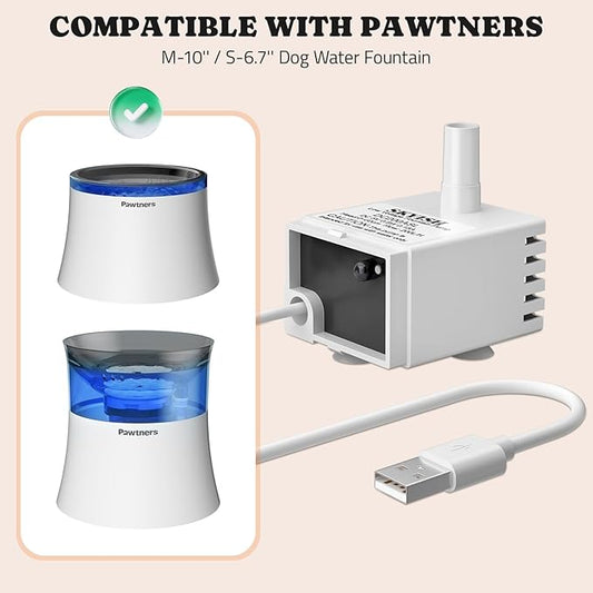 Pawtners Replacement Pump for 10in/6.7in Dog Fountain, Replacement Pump with Water Sensor & Indicator Light, Water Fountain for Cats Inside Ultra Quiet Water Pump,Easy to Disassemble & Clean