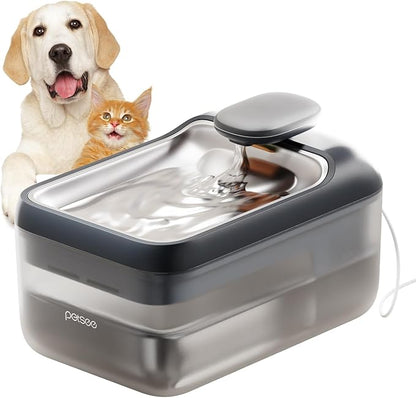 Automatic Pet Water Fountain 4.5L Large Capacity Stainless Steel Drink Tray Cat Water Dispenser Ultra-Quiet Pump Multi-Filtration System for Cats, Dogs, Multiple Pets S7 Lite Grey