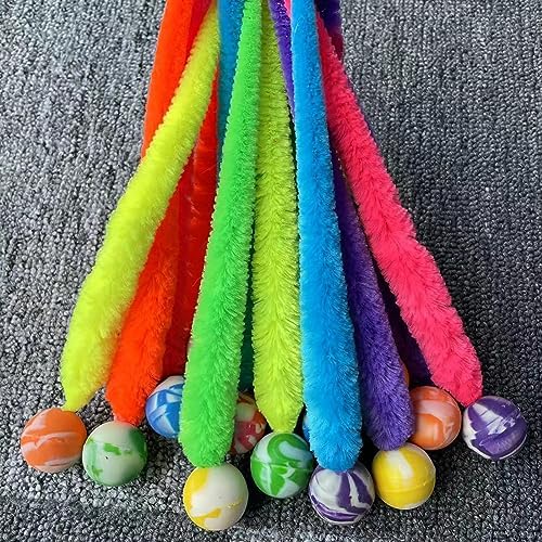 AcceLeah 14 Pcs Fluffy Rainbow Elastic Balls, Interactive Cat Toys - Image 3