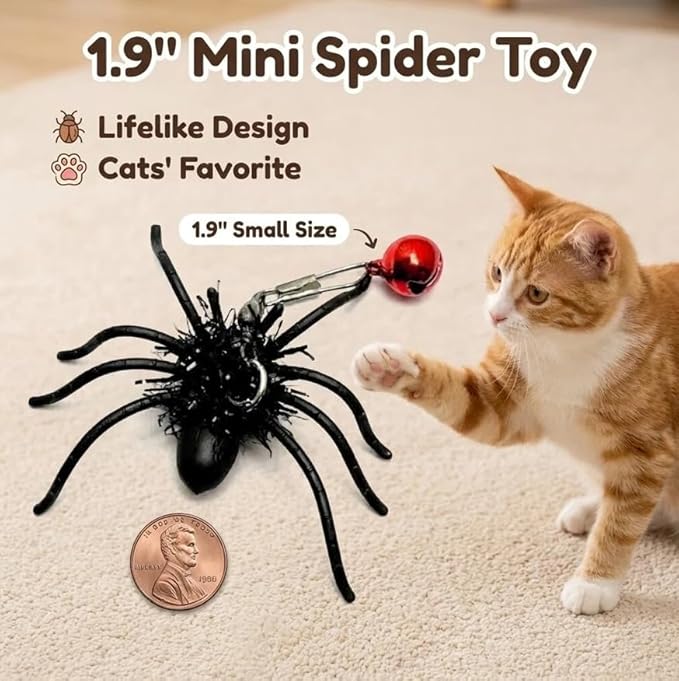 Feather Cat Toy Attachments - 2 Pcs Handmade Simulation Insects Natural Spiders - Cat Toy Wand Refills - Mini Insects Cat Lures Wand Attachment Replacement for Kitty Kitten Indoor