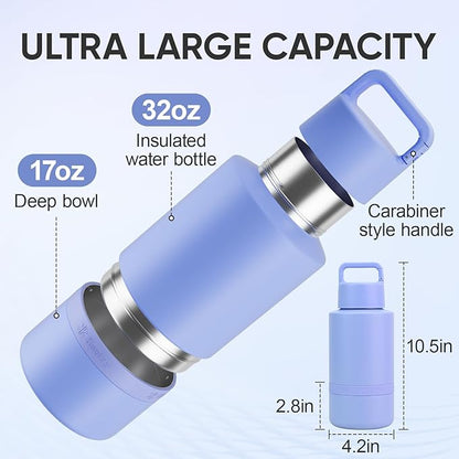 KEWIXY Insulated Dog Water Bottle with Travel Bowl, Dog Lover Gift, Portable Water Bottle Dispenser, Accessories for Car, Hiking, Camping, Outdoor, Leak-Proof, Detachable (Aurora Blue)