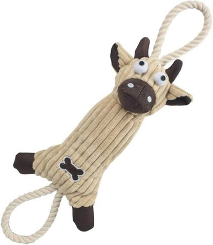 Pet Life ® 'Plush Cow' Eco-Natural Jute Rope Squeak and Tug Plush Dog Toy
