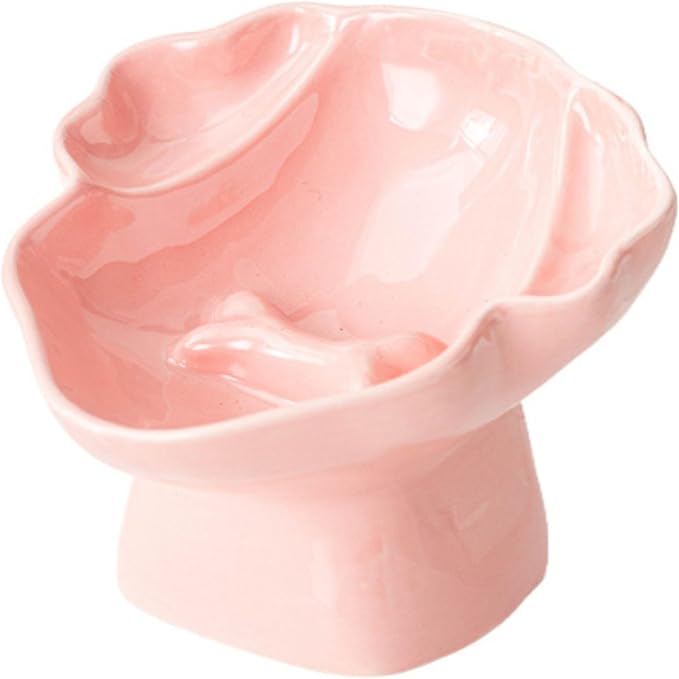 Ceramic Raised Pet Slow Feeder Bowl, Elevated Cat and Dog Slow Feeder, Decorative Standing Doggy Design, Anti-Slip Base, Anti-Vomiting (Pink)