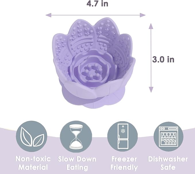 Dog Lick Bowl,Anxiety Relief Slow Feeder Dog Lick Mat Treat Dispenser, Non-Slip Licking Bowl Enrichment Toys for Small Medium Breeds Dogs (Purple, 12x12x7.6CM)