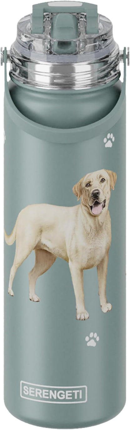 E&S Pets SERENGETI 24 Oz Water Bottle Stainless Steel with Spill Proof Lid - Double walled Vacuum Insulated water flask - Realistic 3D Print of your favorite dog (Labrador Yellow)