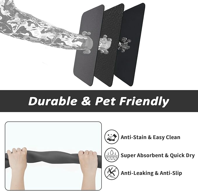 Dog Food Mat - Absorbent Cat Mat for Food and Water, No Stains Pet Feeding Bowl Mat, Easy to Clean Pet Placemats, Quick Dry Dog Water Dispenser Mat for Messy Drinkers | Dark Grey 16"x 24"