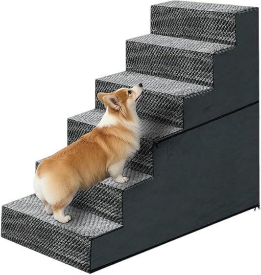 28" H Dog Stairs for Small and Medium Dogs 6-Step Ramps for High Beds and Couch Non-Slip Extra Wide Pet Stairs for Old Dogs and Puppy and Cat - Stable & Durable with Machine Washable Cover Indoor