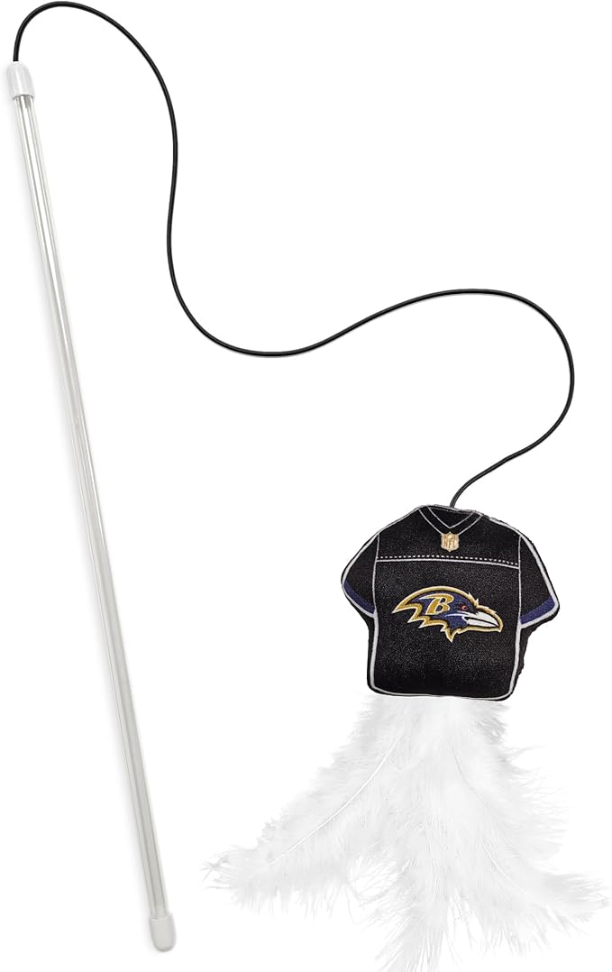 NFL Baltimore Ravens Team Jersey Wand with CAT NIP, Cat Toy Jersey Shaped Plush Teaser Toy for Cats & Kittens - Interactive Pet Toy for Play & Exercise