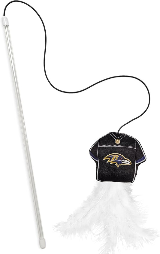 NFL Baltimore Ravens Team Jersey Wand with CAT NIP, Cat Toy Jersey Shaped Plush Teaser Toy for Cats & Kittens - Interactive Pet Toy for Play & Exercise