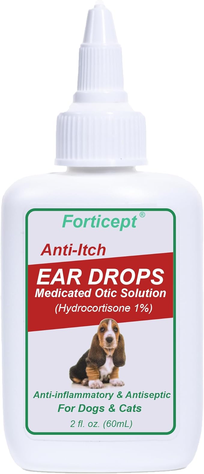Forticept Dog and Cat Ear Infection Treatment, Dog Ear Drops with 1% Hydrocortisone 2 oz