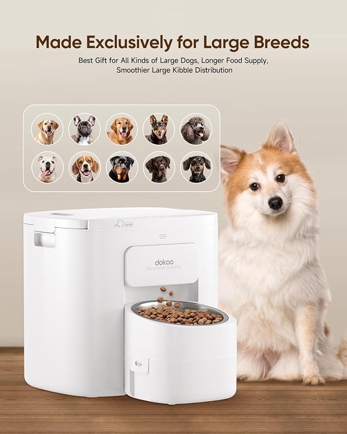Automatic Dog Feeder for Large Breed, 15L/ 63Cups Vacuum-Sealed Timed Auto Pet Feeder 100% Fresh Airtight, Anti-Clog Pet Food Dispenser for 2-22mm Kibble, Portion Control, Voice Record, Dual Power