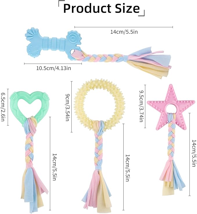 4 PCS Puppy Chew Toys for Teething Small Breed, Puppy Teething Ring, Soft Rubber Durable Dog Teething Toys, Rope Dog Toys, Funny Interactive Toy, Puppy Toys for Small Puppies, Dog Toys Set (Style 12)