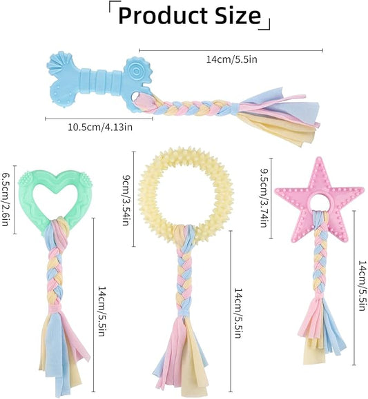 4 PCS Puppy Chew Toys for Teething Small Breed, Puppy Teething Ring, Soft Rubber Durable Dog Teething Toys, Rope Dog Toys, Funny Interactive Toy, Puppy Toys for Small Puppies, Dog Toys Set (Style 12)
