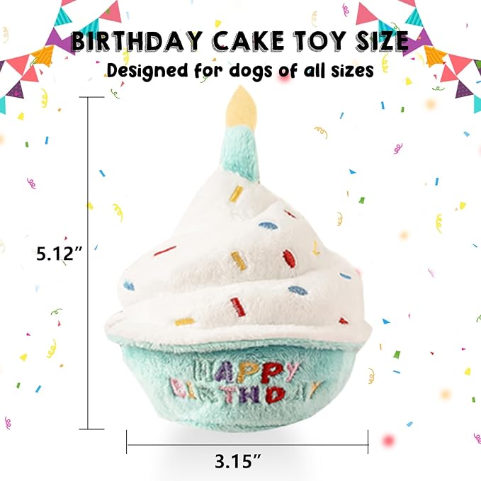 Dog Birthday Toys - Puppy Squeaky Cupcake, Toy Dog - First Birthday Toy Small Medium Large Breeds(Blue)
