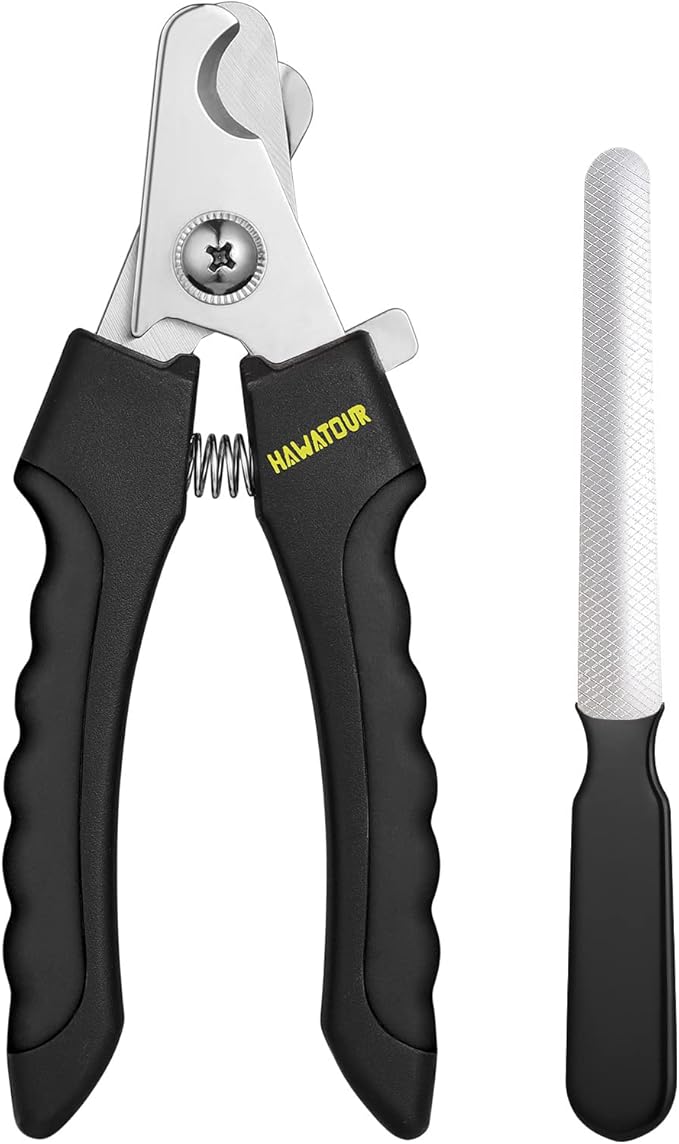 HAWATOUR Dog Nail Clippers, Classic Dog Nail Trimmers with Safety Guard to Avoid Over Cutting, Razor Sharp Blade with Nail File for Pets Large Dogs, Black