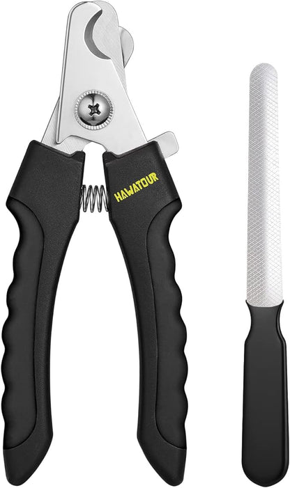 HAWATOUR Dog Nail Clippers, Classic Dog Nail Trimmers with Safety Guard to Avoid Over Cutting, Razor Sharp Blade with Nail File for Pets Large Dogs, Black