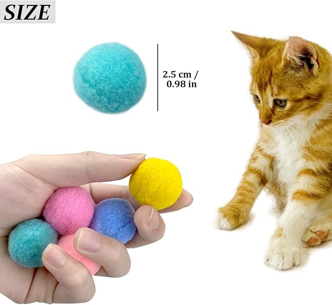 Andiker Cat Pompom Balls, 30pcs Cat's Ball Toys 1.2 Inches Colorful Kitten Pom Pom Balls Lightweight Indoor Kitten Interactive Playing Quiet Ball Cat Toys for Indoor Cats to Do More Exercise (2.5cm)