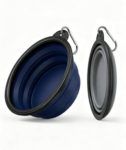 Collapsible Dog Bowls for Travel, 2-Pack Dog Portable Water Bowl for Dogs Cats Pet Foldable Feeding Watering Dish for Traveling Camping with Carabiners, BPA Free (Grey&Navy-NEW, Small (Pack of 2))