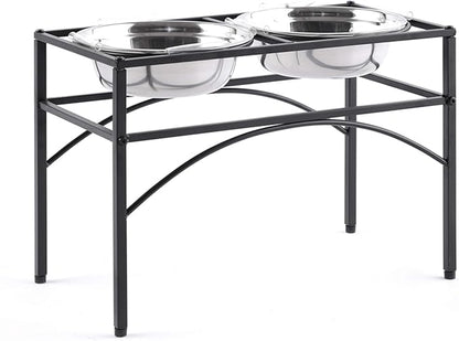 Funkeen Elevated Dog Bowls Raised Pet Feeder Cat Food & Water Diner Stand Set w/ 2 Removable Stainless Steel Bowls (2 Quarts/13.77" in Height)