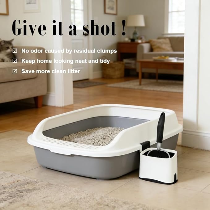 Heavy Duty Cat Litter Scoop with Holder - All Metal Cat Litter Scooper with Holder - Speed Sifter Litter Box Scooper Captures All Clumps - Aluminum Cats Litter Scooper