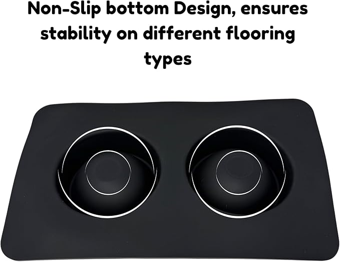 BoldPet® Dog Food and Water Bowl Set - Food Grade,Non-Slip Design Silicone Mat - Includes 2 Removable Stainless Steel Dog Bowls for Small Dogs - Perfect Puppy Bowls Set - Pet Bowls for Dogs and Cats