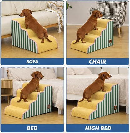 Dog Steps for Small Dogs, Dog Stairs for Bed, Curved Pet Stairs for Puppy and Cat, Doggie Ladder with Washable Cover, Pet Ramp for Sofa, Non-Slip Pet Stairs for Indoor Use(3 Step)
