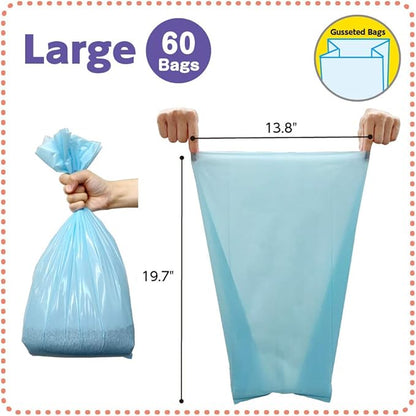 BOS Amazing Odor Sealing Cat Waste Disposal Bags - Durable, Unscented [Size: L, Color: light blue] (60 Count, Pack of 1) (60 Bags) ★NOT a litter box liner