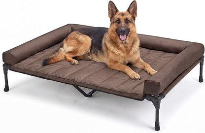 Veehoo Cooling Elevated Dog Bed Add Removable Waterproof Bolster Cushion Mat, Raised Pet Cot with Breathable Teslin Mesh, No-Slip Feet, Dog Couch Bed for Indoor Outdoor, 53 inches, Brown