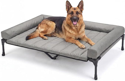 Veehoo Cooling Elevated Dog Bed Add Removable Waterproof Bolster Cushion Mat, Raised Pet Cot with Breathable Teslin Mesh, No-Slip Feet, Dog Couch Bed for Indoor Outdoor, 53 inches, Grey