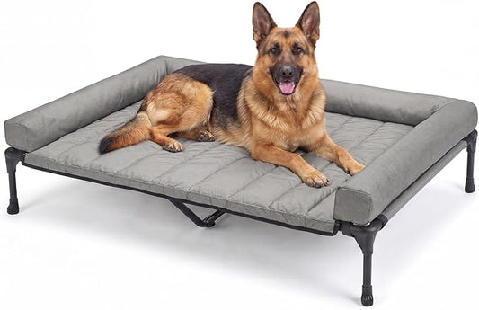 Veehoo Cooling Elevated Dog Bed Add Removable Waterproof Bolster Cushion Mat, Raised Pet Cot with Breathable Teslin Mesh, No-Slip Feet, Dog Couch Bed for Indoor Outdoor, 53 inches, Grey