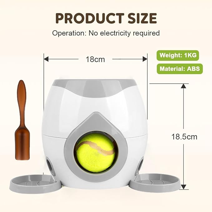 Dog Tennis Ball Food Reward Machine, Interactive Puzzle Toy with Slow Food Dispenser, Outdoor Training Toys Ball Launcher for Medium/Large Dogs, Exercise Mental Stimulation (Grey)