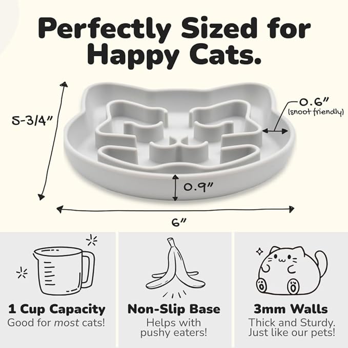 Snuggli Slow Feeder Cat Bowl | Cat Puzzle Feeder for Slow Eating, Mental Enrichment, Digestion, & Bloat Relief | Non-Slip Silicone, Dishwasher Safe, 1 Cup (Slate)