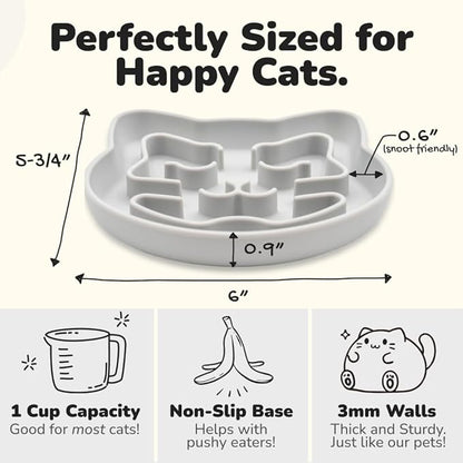 Snuggli Slow Feeder Cat Bowl | Cat Puzzle Feeder for Slow Eating, Mental Enrichment, Digestion, & Bloat Relief | Non-Slip Silicone, Dishwasher Safe, 1 Cup (Slate)