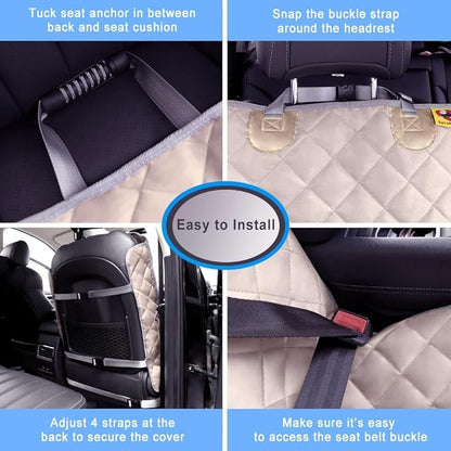 Bark Lover Deluxe Dog Seat Cover for Front Seat-More Durable Waterproof Front Seat Protector, High Heat Resistant and Nonslip Front Seat Cover for Dogs Kids, Universal Size (Beige MAT)