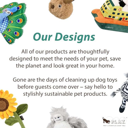 P.L.A.Y. Cute Plush Dog Toys - Coffee Shop Food Themed Durable Squeaker Chew Toy, Great for Puppies & Small, Medium, Large Dog Breeds - Machine Washable, Recycled Materials (Pup Cup Cafe Cinna-bone)