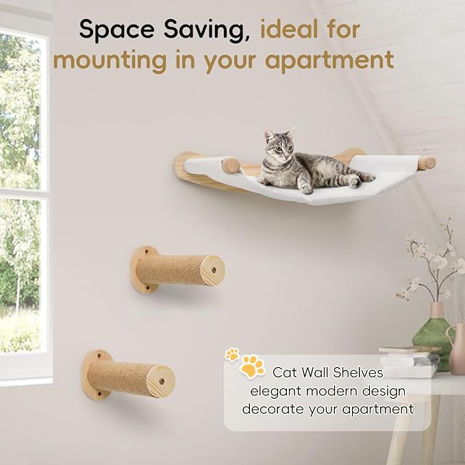 Cat Wall Hammock, Cats Climbing Shelves with 2 Steps, Wall Mounted Furniture Bed and Perches for Climbing, Sleeping, Playing, for Indoor Large Cats or Kitty