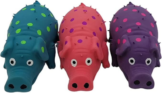 3 Pack Latex Pig Dog Toys that Oinks Dog Squeaky Toy for Small Medium Large Dogs (Red, Blue, Purple)