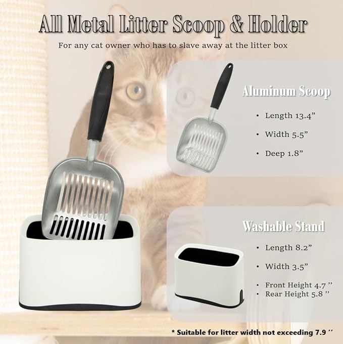 Heavy Duty Cat Litter Scoop with Holder - All Metal Cat Litter Scooper with Holder - Speed Sifter Litter Box Scooper Captures All Clumps - Aluminum Cats Litter Scooper