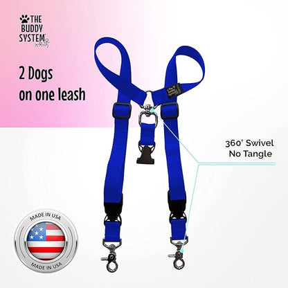 The Buddy System Accessories for Our Dog Leashes Made in USA (Double Buddy, Regular Dog Blue)