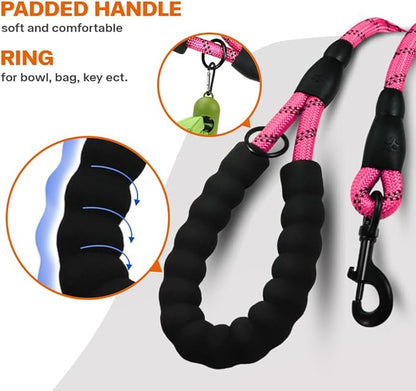 Taglory Rope Dog Leash 6 FT with Comfortable Padded Handle, Highly Reflective Threads Leash and Anti-Tangle Clip for Walking Medium Large Dogs, 1/2 inch, Pink