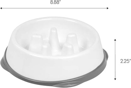 IRIS USA 2-Cup Slow Feeder Bowl, Anti-Choking & Anti-Slip Puzzle Dish for Healthy Digestion, Long Snout Dogs & Cats, BPA & PVC-Free, White/Gray