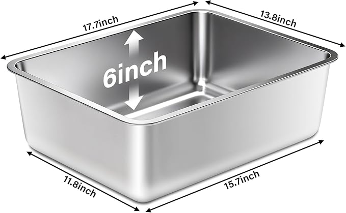 Stainless Steel Litter Box for Cats, Metal Cat Litter Box Non-Stick and Easy to Clean, High Sided Litter Pan for Kitten, Rabbit, and Small Pets