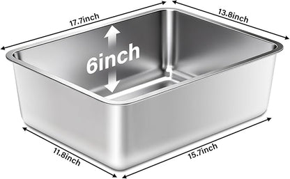Stainless Steel Litter Box for Cats, Metal Cat Litter Box Non-Stick and Easy to Clean, High Sided Litter Pan for Kitten, Rabbit, and Small Pets