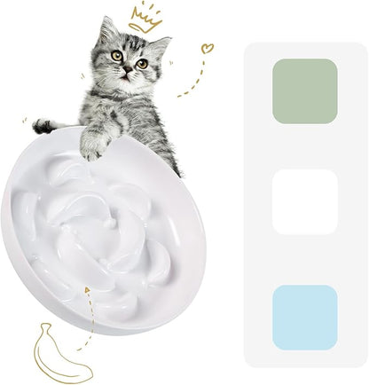 Melamine Cat Slow Feeder Bowl - Pastel Series Cat Plate for Dry and Wet Food - Cute Maze Feeder Dish for Healthy Eating - Dishwasher Safe - 6.3''W x 1.2''H - 7 OZ - Ivory White