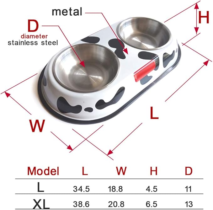 Spot Pattern Round Stainless Steel Dog and Cat Food Double Bowl Drinking Bowl Pet Supplies with Metal Anti Slip Base (XL-Round-Pattern)