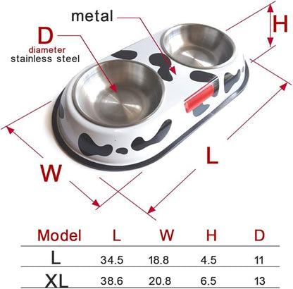 Spot Pattern Round Stainless Steel Dog and Cat Food Double Bowl Drinking Bowl Pet Supplies with Metal Anti Slip Base (XL-Round-Pattern)