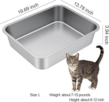 Large Stainless Steel Litter Box with High Sided, Metal Cat Litter Box, Odor-Free Non-Stick Litterbox Pan, Easy to Clean Pet Supplies Toilet Tray for Indoor Cats, Kittens or Multicat Homes